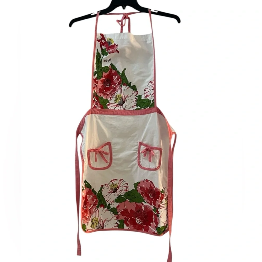 VERA Neumann Floral Apron with Pink Trim Cotton